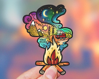 BONFIRE NIGHTS // Weatherproof Outdoor & Vanlife Sticker // Vinyl 4" - Fire, Van, Nature and Mountains