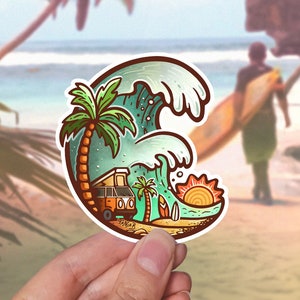 RIDE THE WAVE // Weerbestendige sticker voor buiten en Vanlife // Vinyl 3" - strand, busje en zee