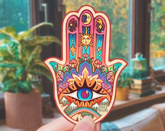 HAMSA HAND // Weatherproof Outdoor Sticker // Vinyl 4" - Nature, Exploring & Scenery