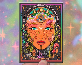 Grow Through // Weatherproof Outdoor Sticker // Vinyl 3.5" - Psychedelic, flower power, growth