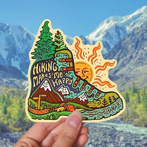 HIKING MAKES Me HAPPY // Weatherproof Outdoor Sticker // Vinyl 4" - Nature, Exploring & Scenery