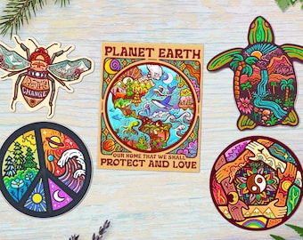 Sticker Pack of 6 // LOVE, PEACE & HAPPINESS Sticker Bundle // Vinyl 3" - growth and spirituality