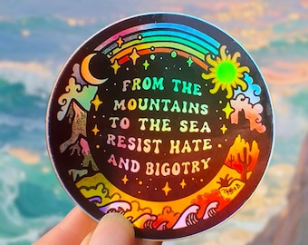 RESIST HATE and BIGOTRY Holographic // Rare Sticker // Vinyl 4" - Hippie, Cosmic, Trippy