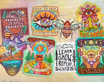 Sticker Pack of 8 // LEARN, GROW & REPEAT Bundle // Vinyl 3" - manifesting, magical, mystical