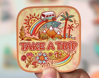 TAKE A TRIP // UV-beständiger Magnet // Kühlschrankmagnet 2,5" – Trippy Kombi, bunt, glücklich