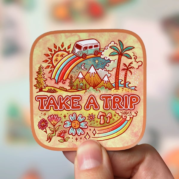 TAKE A TRIP // UV Proof Magnet // Fridge Magnet 2.5" - Trippy Kombi, Colourful, Happy