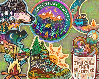 6 ADVENTURE Stickers //  Outdoorsy, nature, mountain Sticker Bundle
