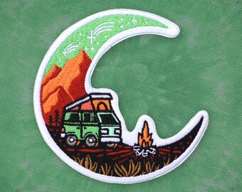 OVER THE MOON - Iron On Patch 3.3" // Bonfire, Camper, Nature and Scenery