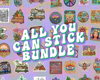 All You can Stick BUNDLE // Vinyl 3" - 72 pieces, hippie, trippy, camping