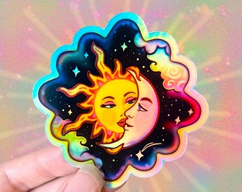 RARE STICKER // Holographic Sun and Moon // Vinyl 4" - Romance, Cosmic, Love