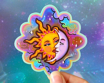 SUN and MOON // Weatherproof Outdoor Sticker // Vinyl 3.5" - Astrology, Cosmic, Love