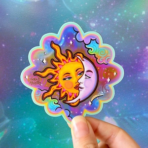 SUN and MOON // Weatherproof Outdoor Sticker // Vinyl 3.5" - Astrology, Cosmic, Love