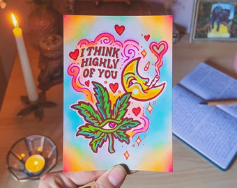 I THINK HIGHLY // Postcard, Greeting Card, Alter Card, Valentines // C6 - Trippy haze