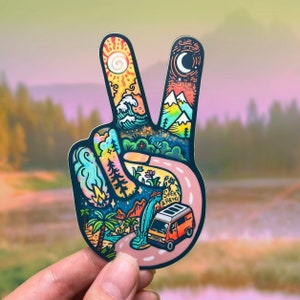 V-sign // Weatherproof Outdoor and Laptop Sticker // Vinyl 4" - Peace Hand Sign, Nature, Artsy