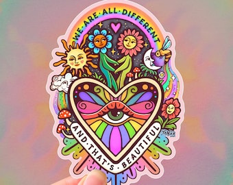 Difference Is Beautiful Vinyl Sticker – Weatherproof Laptop, LGBTQ+ Pride Ally, 4"