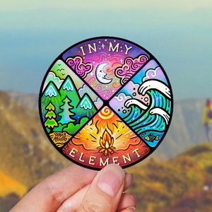 IN MY ELEMENT // Weatherproof Outdoor Sticker // Vinyl 3" - Nature, Fire, Mountains and Waves