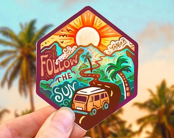 FOLLOW THE SUN // Weatherproof Outdoor & Vanlife Sticker // Vinyl 3" - Roadtrip, Mountains and Nature