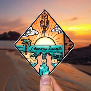 CHASING SUNSETS // Weatherproof Outdoor & Vanlife Sticker // Vinyl 3" - Beach View, Evening Vibes, POV
