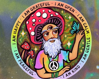 I AM // Vinyl 3" - Affirmation, Mushroom & Growth, Retro, Hippie art