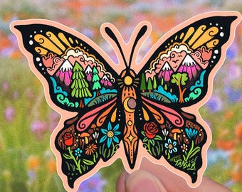 BUTTERFLY Sticker //  Psychedelic Vinyl Sticker // Trippy Hippie Animal Art