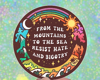 RESIST HATE and BIGOTRY // Weatherproof Vinyl Sticker //  Anti Racism, Fascism & Homophobia