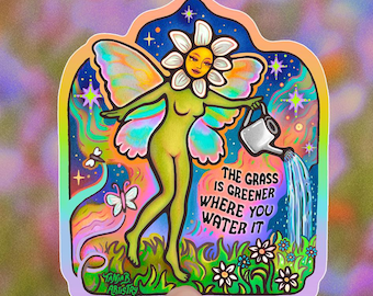 THE GRASS is GREENER // Fairy Magic // Vinyl 4" - Flower, Retro, Whimsical