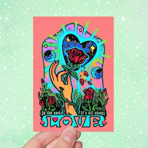 C'est une question d'amour // Carte postale, carte de voeux, Alter Card, Saint-Valentin // C6 - Rose, coeur, jardin