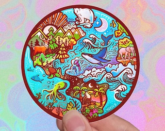 PROTECT OUR PLANET // Weatherproof Outdoor Sticker // Vinyl 3"- Animals, Globe, Waves & Nature