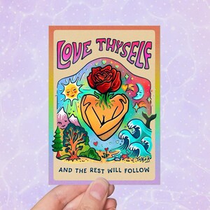 Ama te stesso // Cartolina, biglietto d'auguri, biglietto d'altare, San Valentino // C6 - Rosa, cuore, amore per se stessi