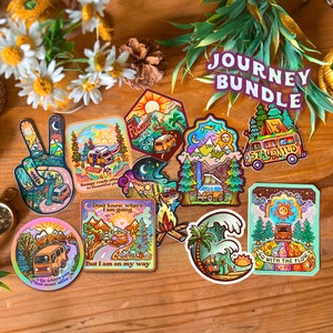 10 JOURNEY STICKERS // Vinyl 3" - vanlife, camp,Roadtrip Sticker-Bundle