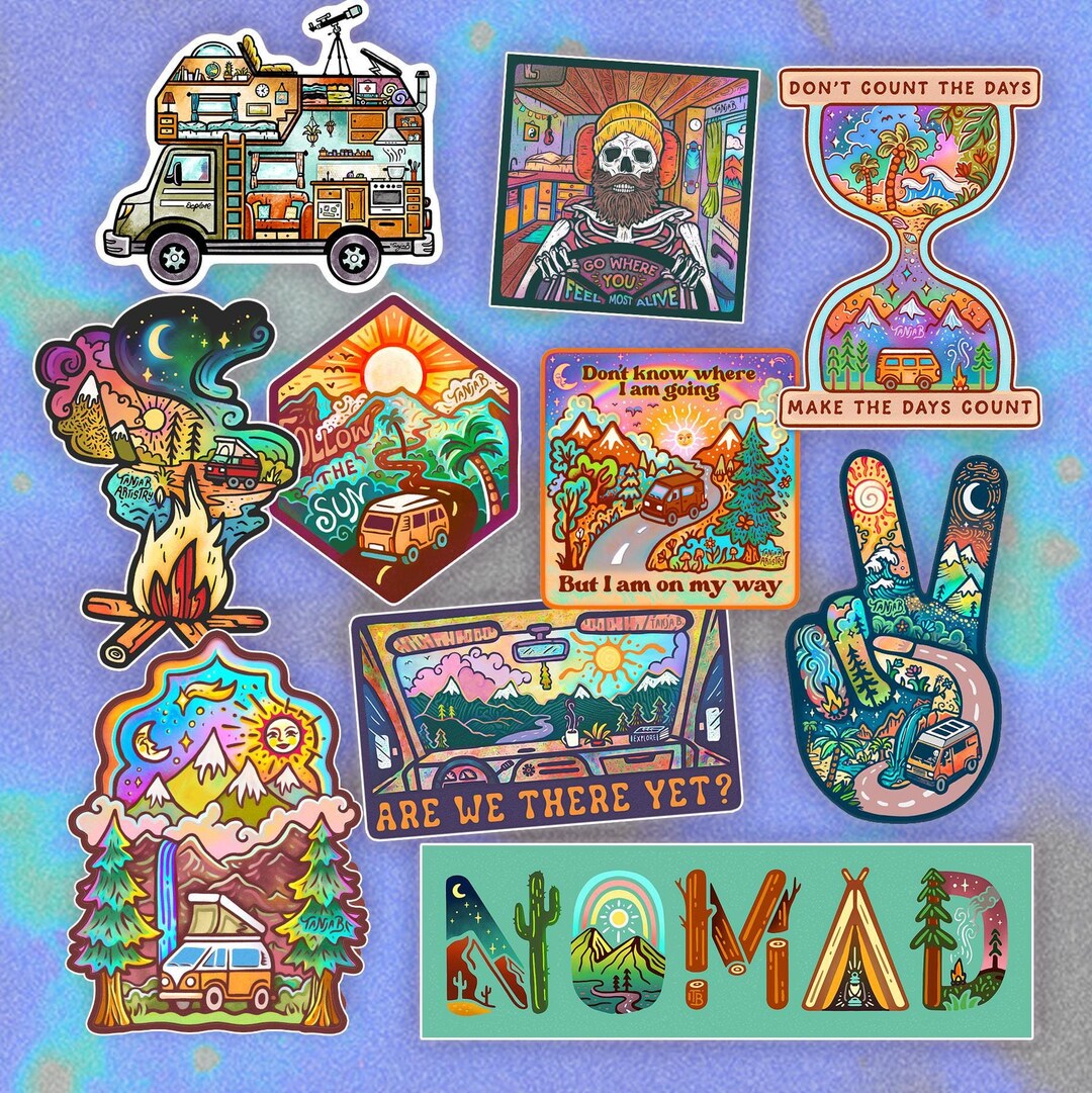 10 NOMAD Stickers // Sticker Bundle // Trippy, Vanlife, Road Trip ...