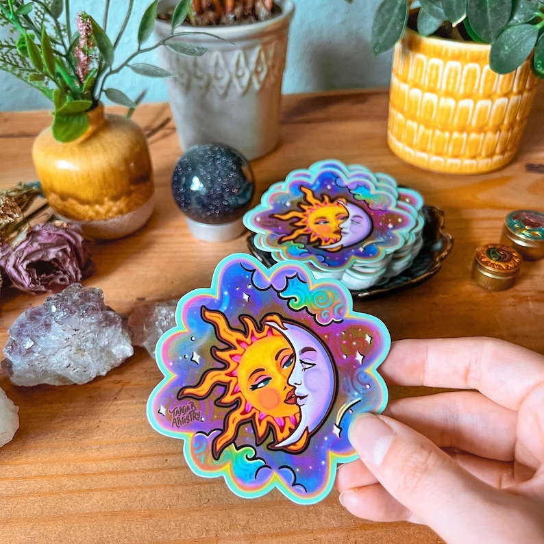 SUN AND MOON // Weatherproof Outdoor Sticker // Vinyl 3.5" - Astrology ...