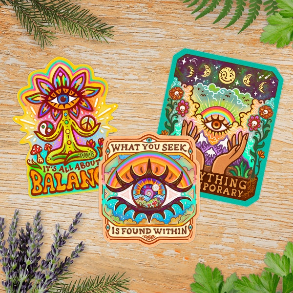 Sticker Pack of 3 // MINDS EYE Sticker Bundle  // Vinyl 3" - growth and spirituality