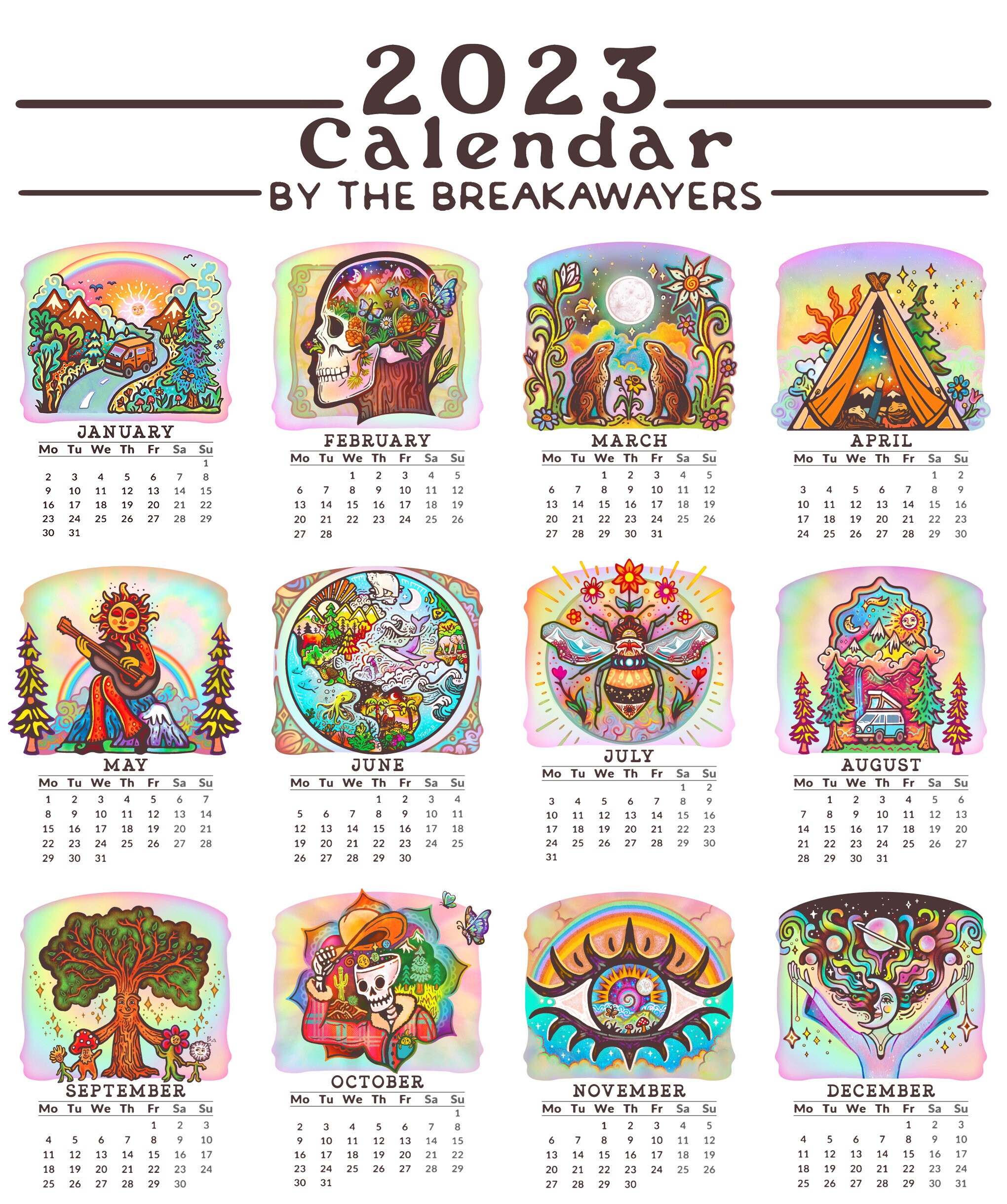 Printable DIY Calendar 2023 With Trippy Hippie and Witchy Etsy