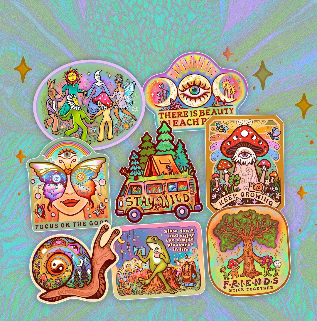 Whimsy Sticker Printable 8 WHIMSICAL STICKERS // Whimsey Bundle // Trippy, Fairy, Mushroom Art ...