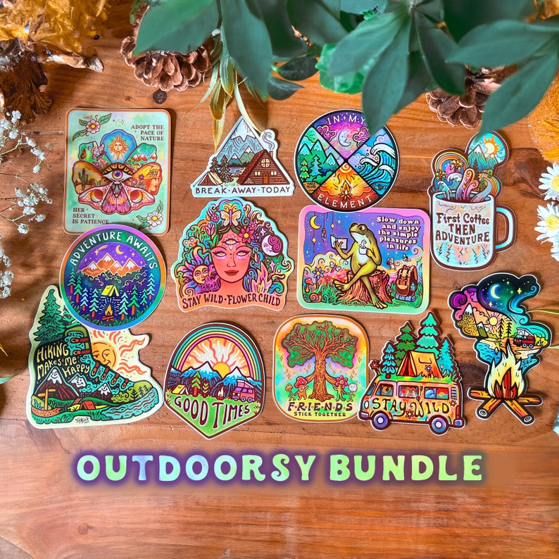 HIKING MAKES Me HAPPY // Weatherproof Outdoor Sticker // Vinyl 4 Nature, Exploring & Scenery Outdoorsy BUNDLE