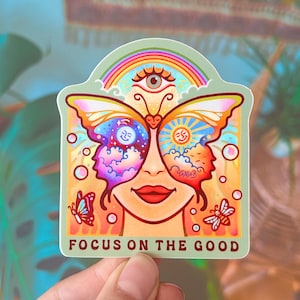 FOCUS sul BENE // Adesivo per esterni resistente alle intemperie // Vinile 3" - Hippie, Trippy e Groovy