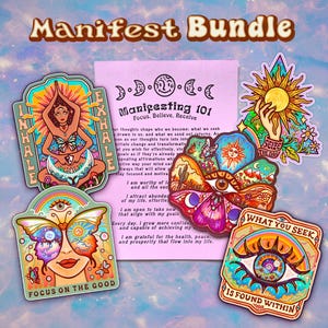 5 MANIFEST STICKERS + gids // Affirmatiebundel // Aantrekken, gelukzaligheid, motiverende kunst