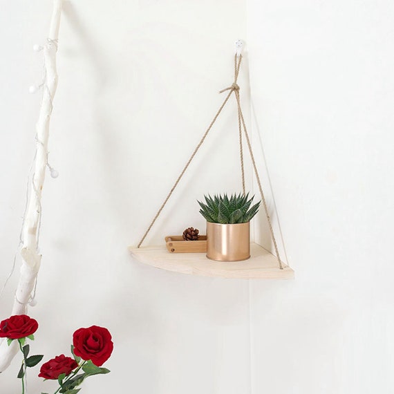 Hanging wooden corner shelf deals
