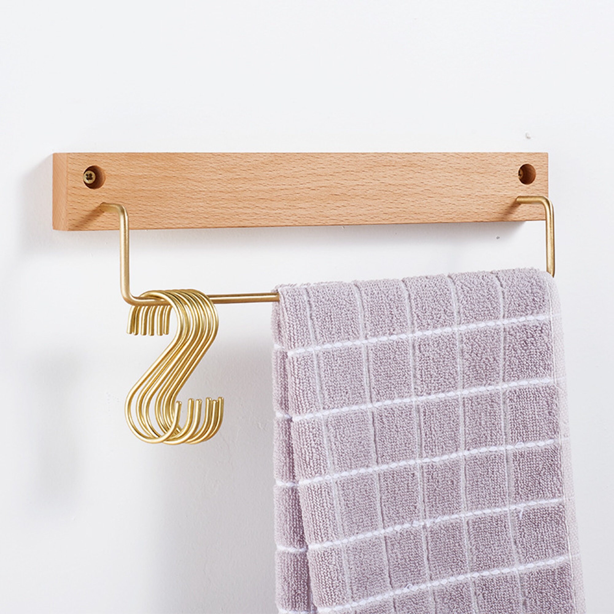 Walnut Wood Towel Rack Kitchen Bathroom Gold Brass Towel Bar Etsy