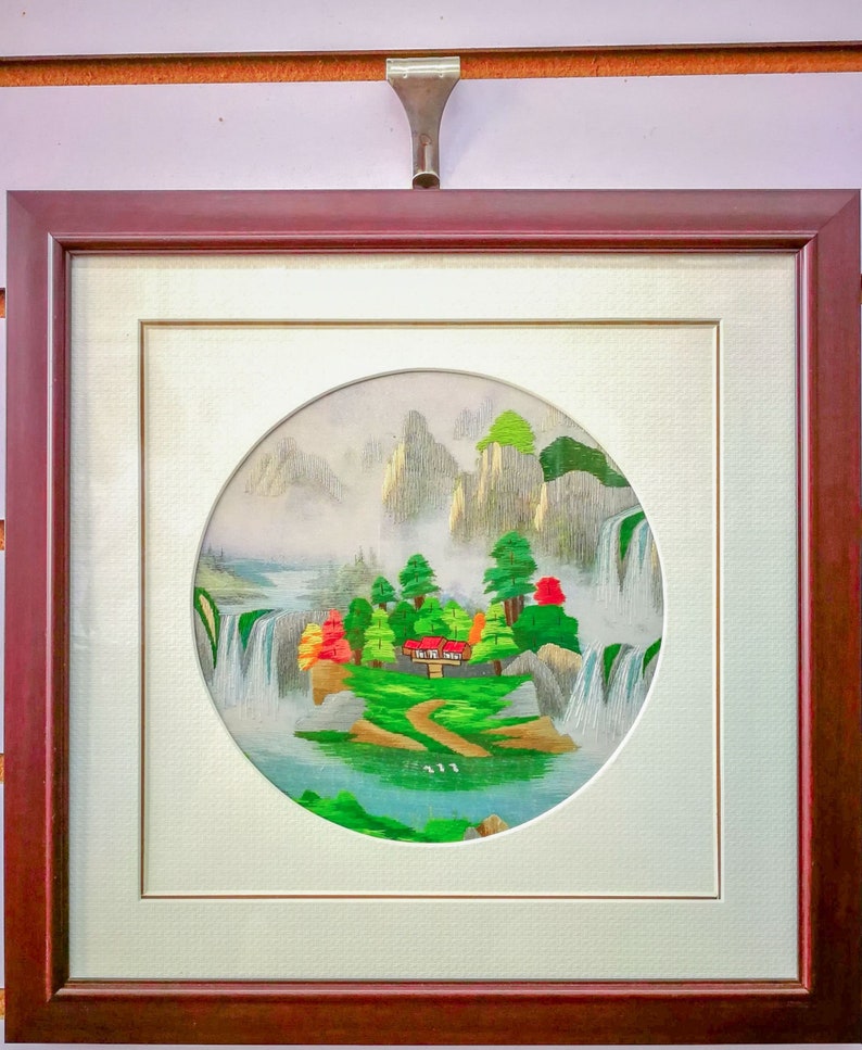Embroidery Wall Art Decor Wall Hanging Framed Landscape Etsy