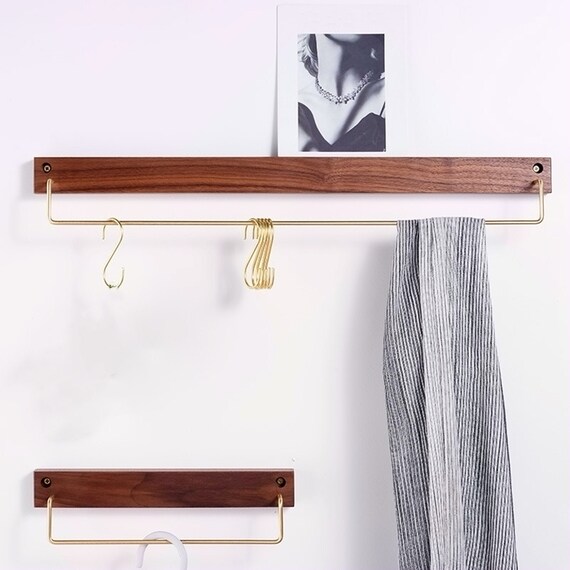 Bathroom Wall Mounted Wooden Towel Bar Holder