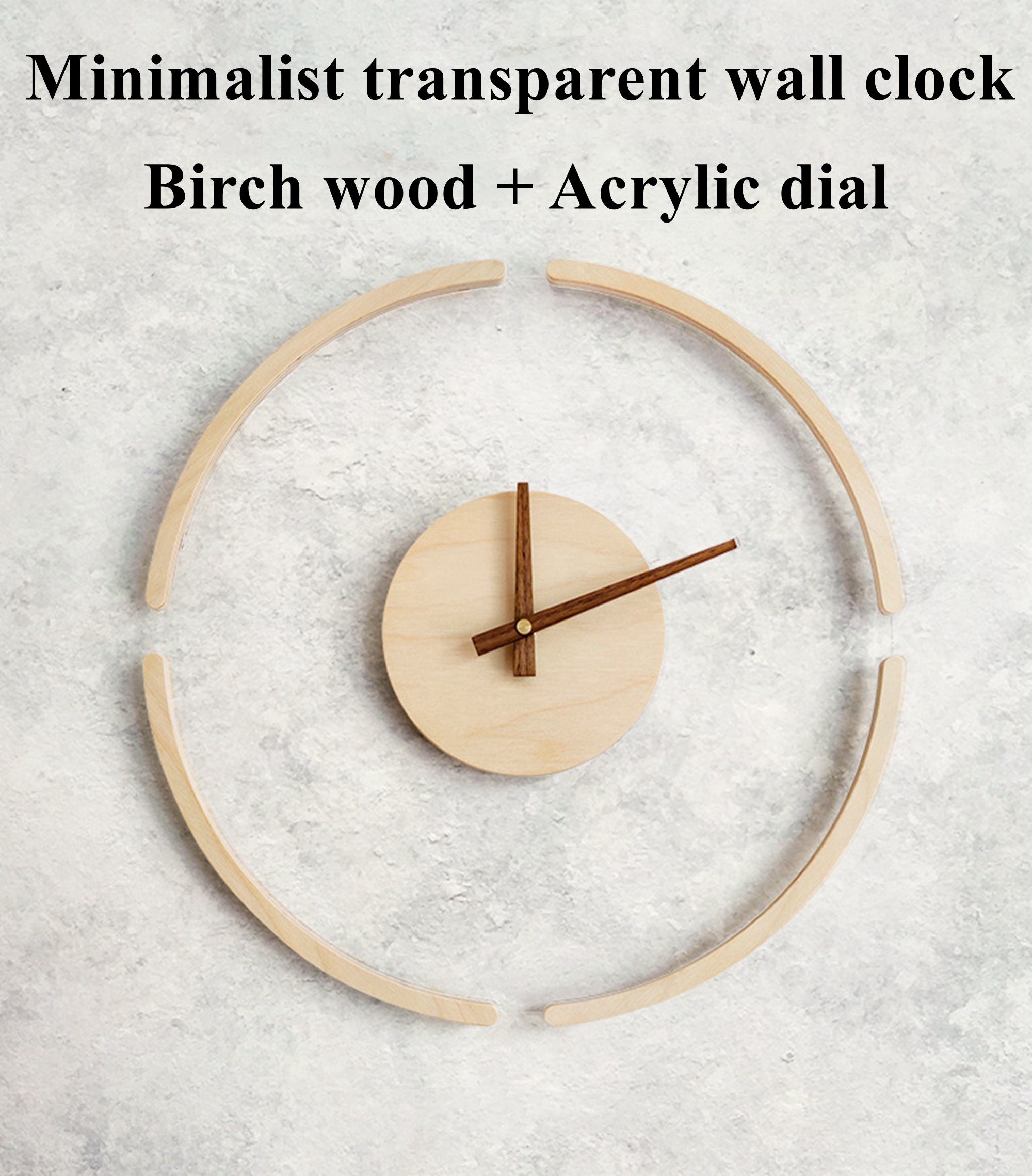Large Modern Wood Wall Clock Decor Unique Crafted Glass Clock Etsy