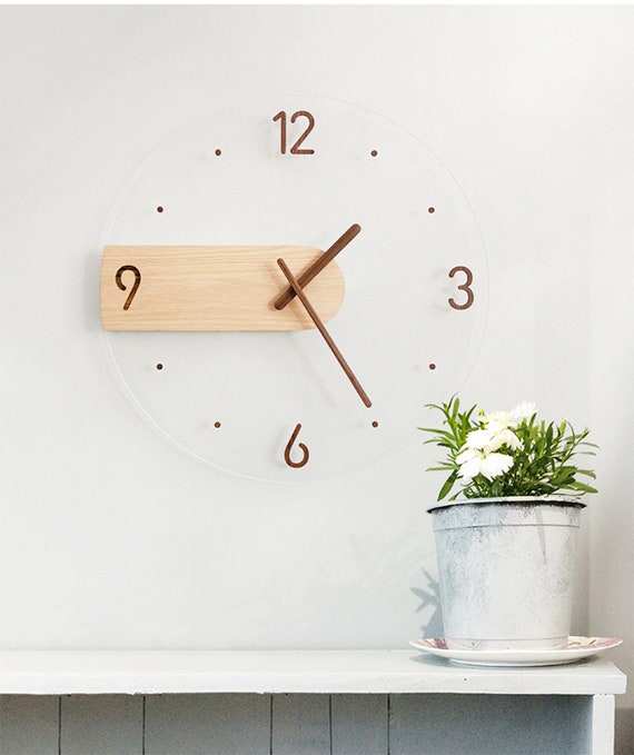 Reloj de pared de madera grande, reloj digital silencioso moderno para  dormitorio, cocina, belleza minimalista de pared de vidrio artesanal única,  sin tictac, 16 -  España