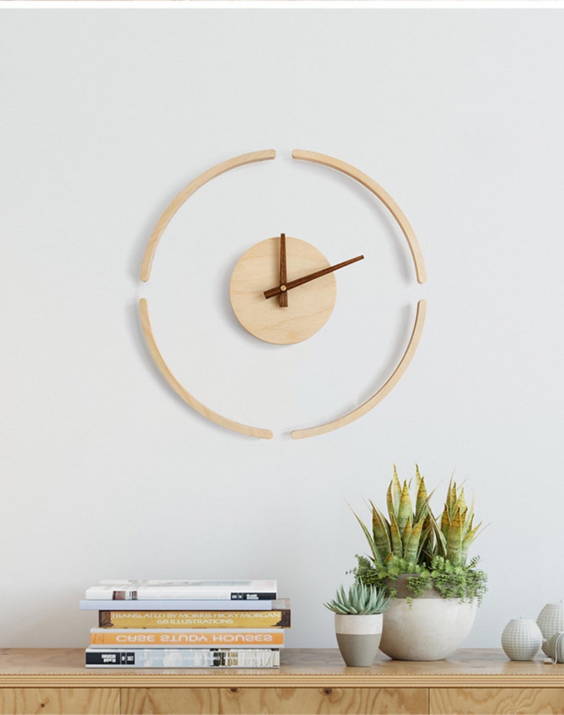 Large Modern Wood Wall Clock Decor Unique Crafted Glass Clock Etsy