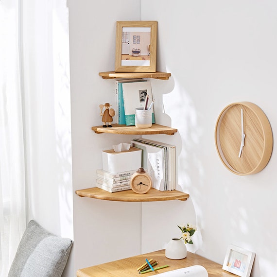 Small Mid-Century Minimalist Teak Wall Shelf with Black Wire Frame