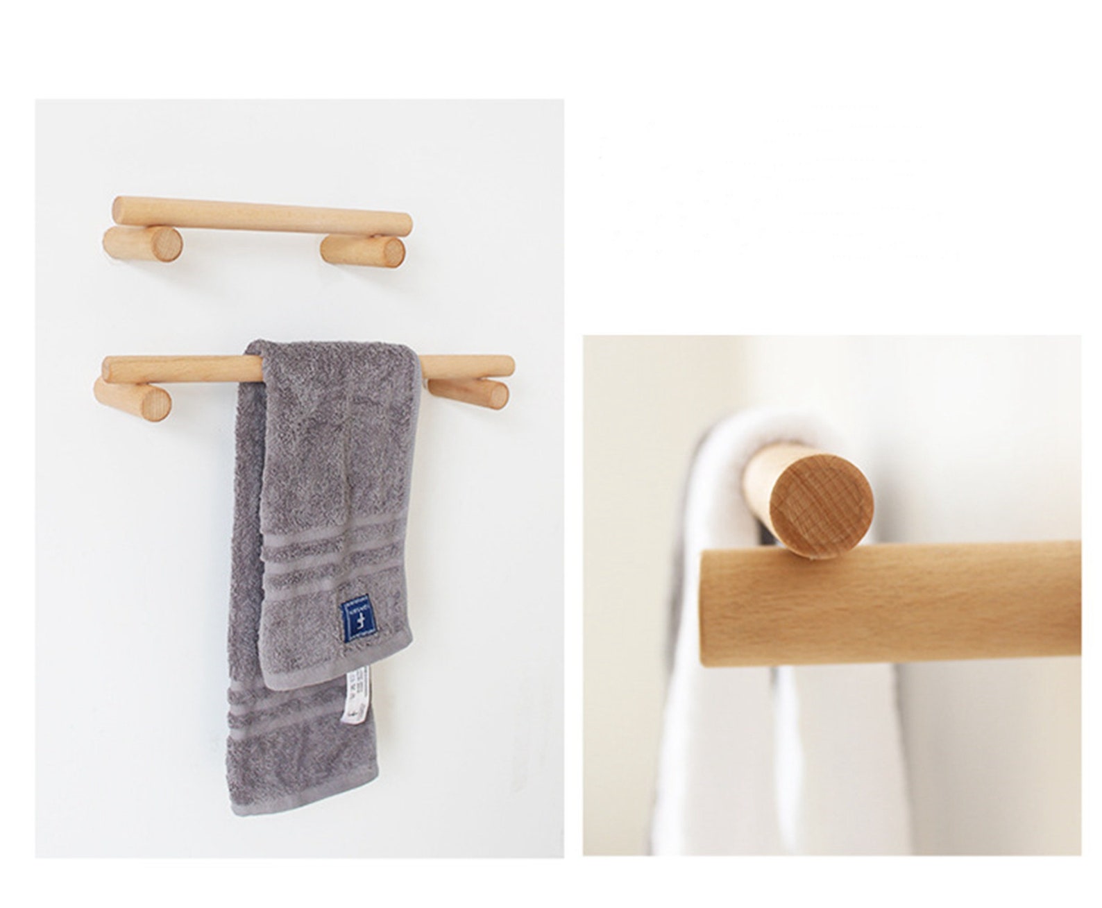 Modern bathroom kitchen wood towel rack Minimalist towel bar Etsy