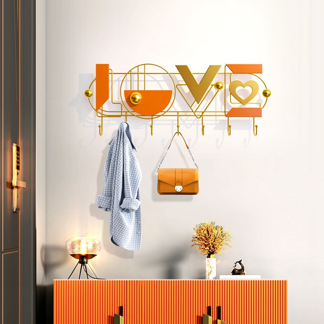 Rustic Coat Hanger Wall Mount, Golden Retro Entryway Wall Coat Hooks