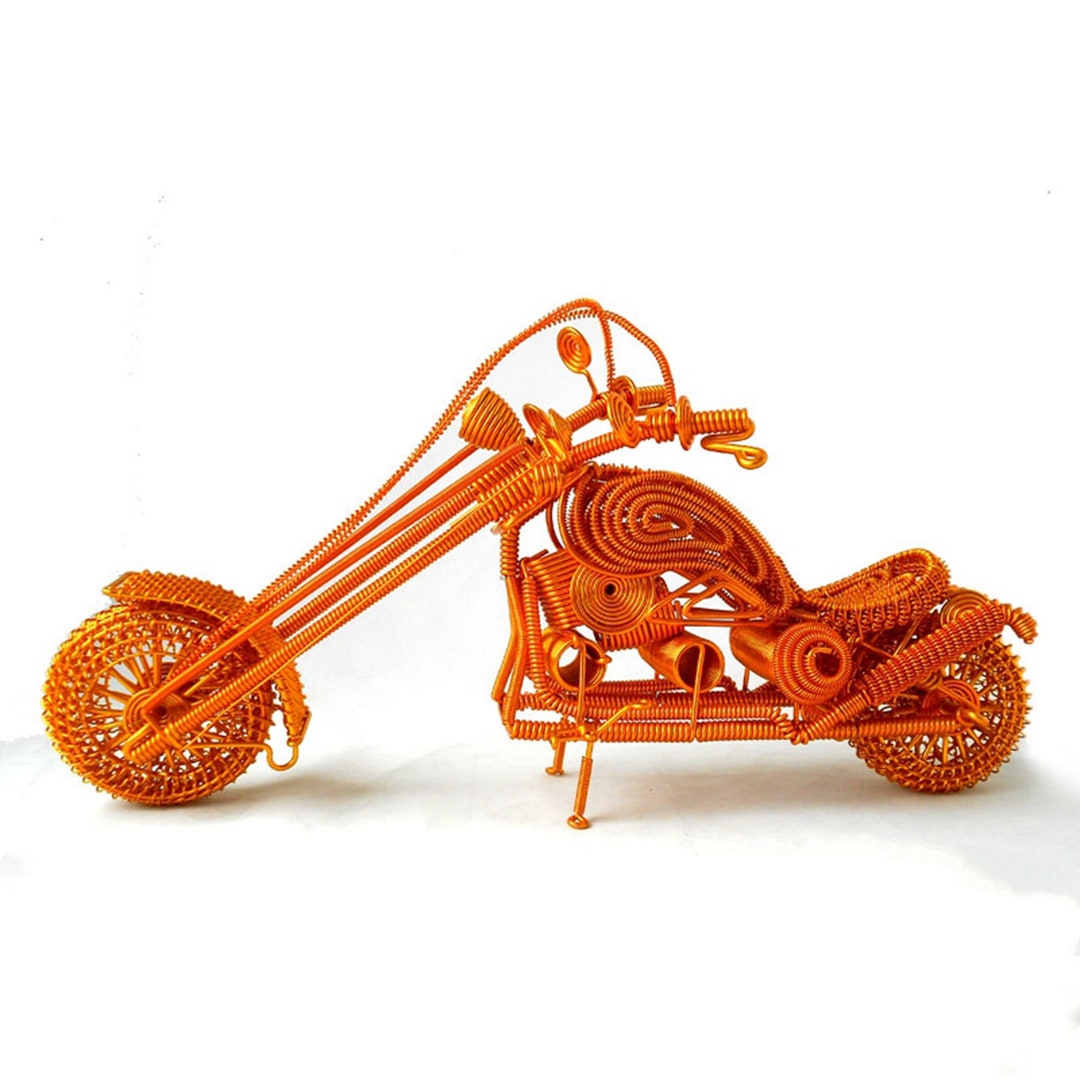 Gold Metal Motorcycle Statue Wire Art Sculpture Decor Office Etsy