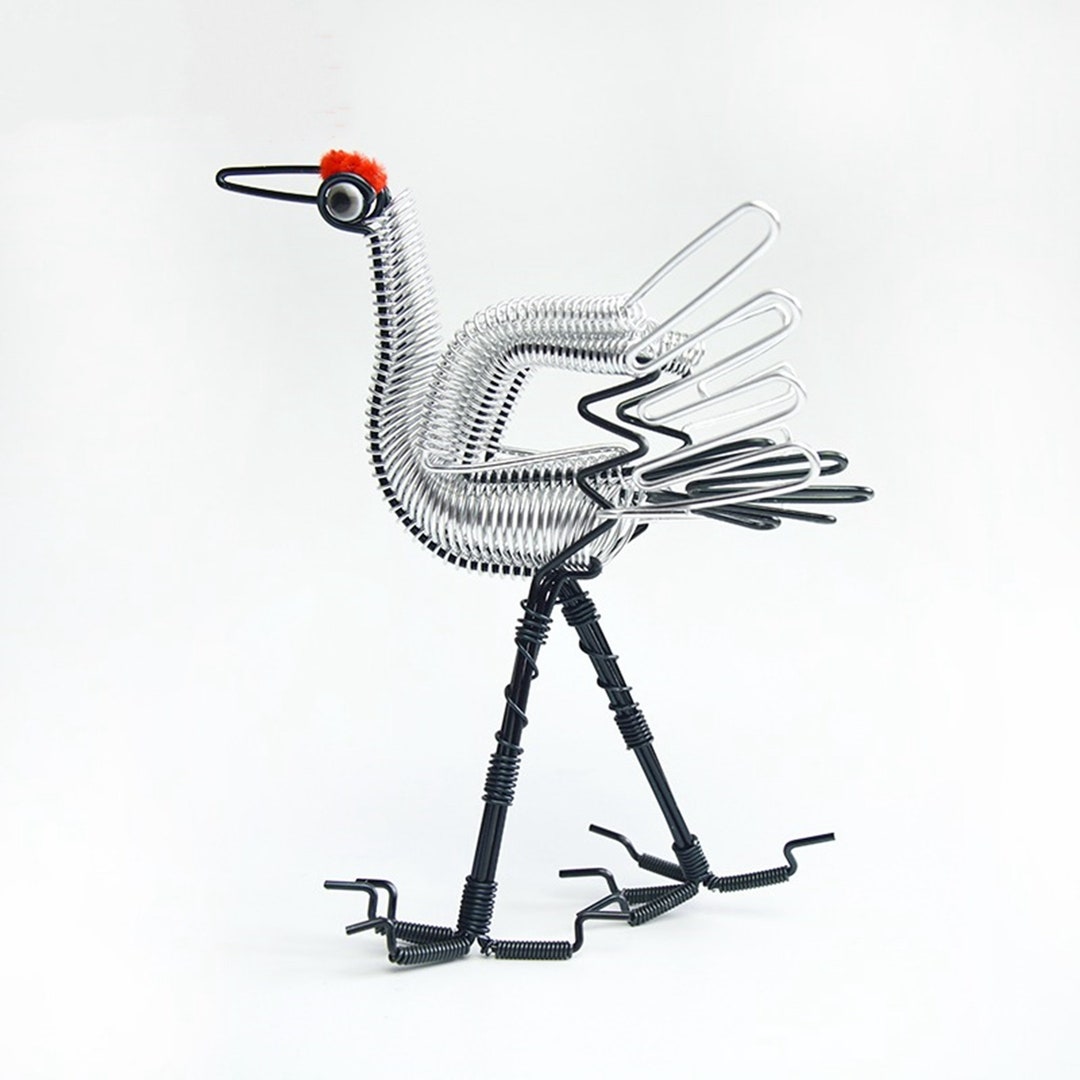 Wire Bird Statue Sculpture Decor Hand Weave Redcrowned Crane Etsy